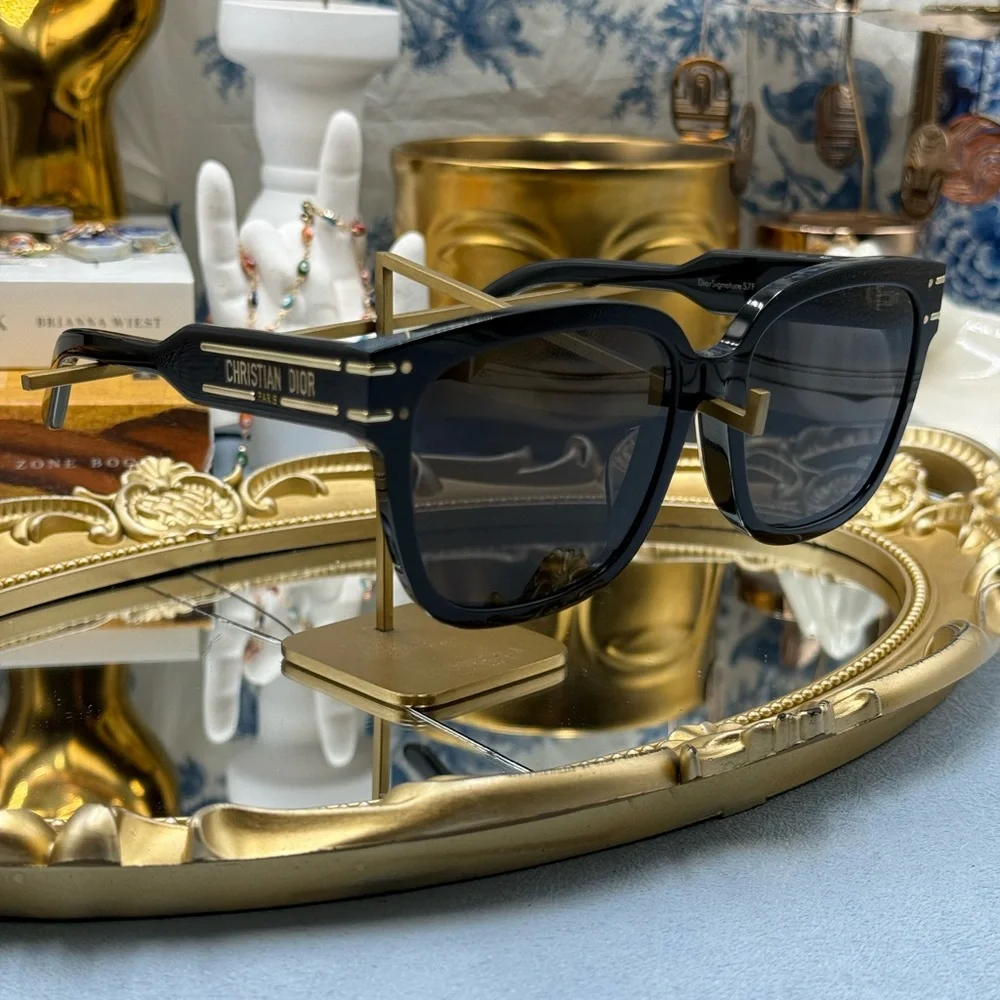 Dior Black and Gold Logo Cat-Eye Sunglasses